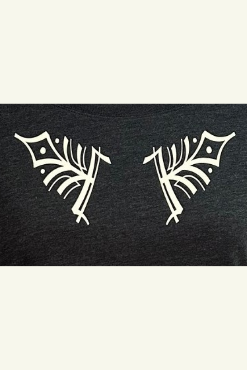 sustainable eco-friendly Next Level dolman tee in vintage black with custom ivory design