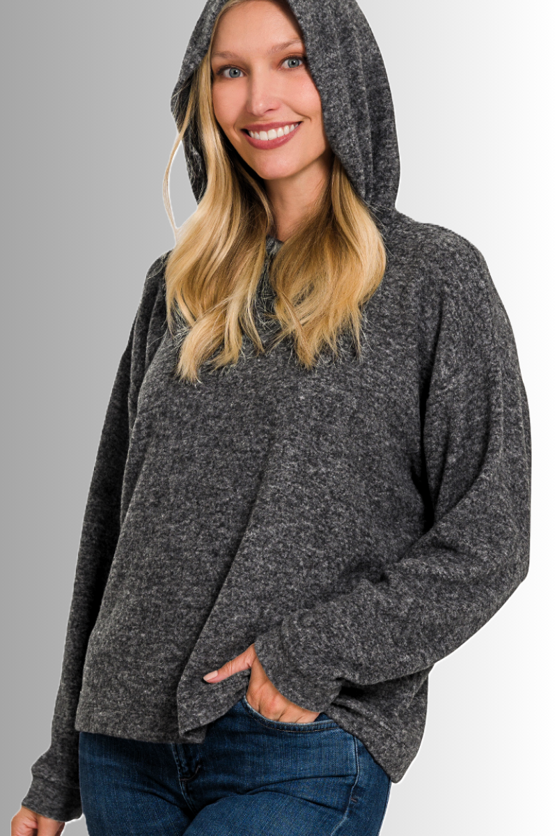 Eco-friendly sustainable melange hacci black hooded sweater