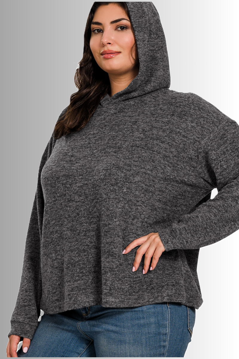 Eco-friendly sustainable melange hacci black hooded sweater
