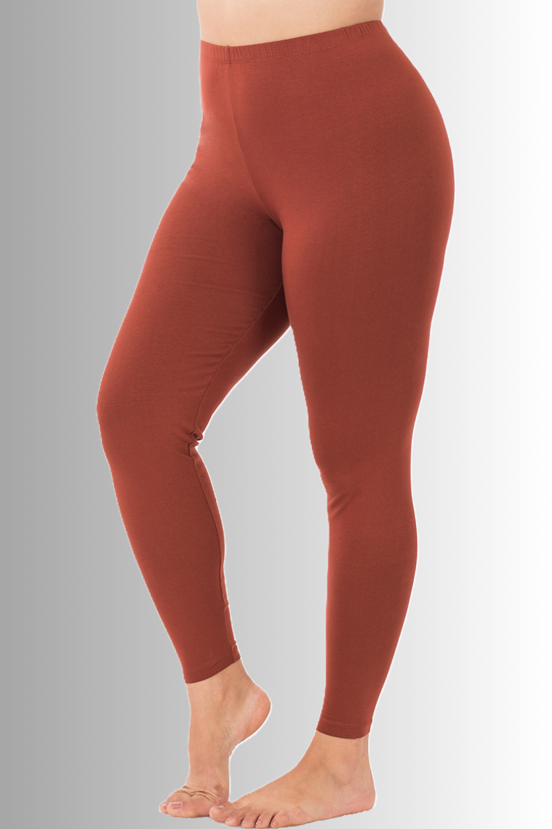 Eco-friendly sustainable premium cotton full length leggings in rust color
