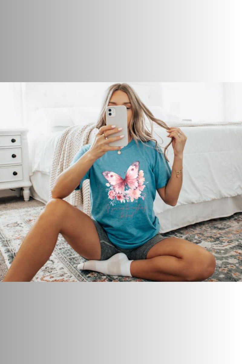 Eco-friendly Bella + Canvas unisex tee with butterfly design and inspirational message
