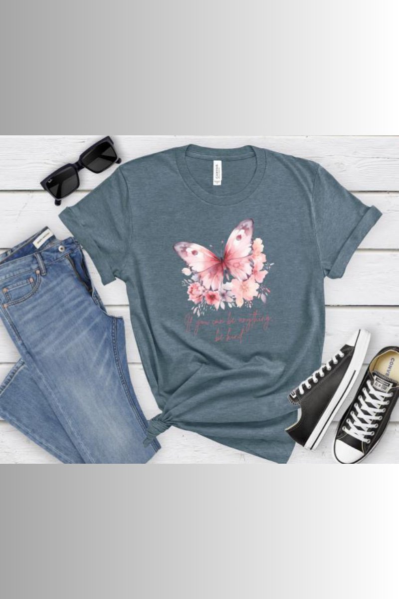 Eco-friendly Bella + Canvas unisex tee with butterfly design and inspirational message