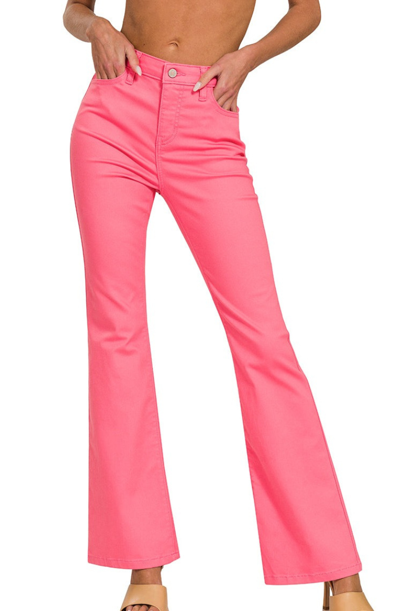 Zenana cream fuchsia high-rise bootcut sustainable pants.
