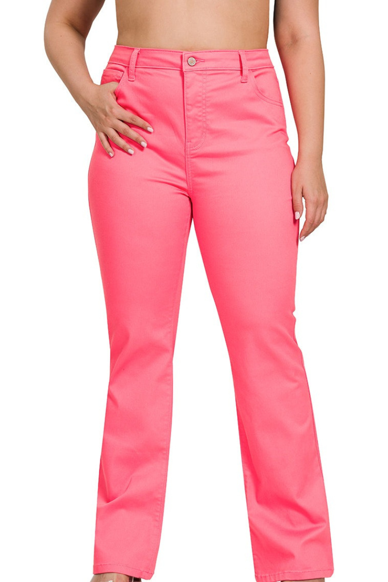 Zenana cream fuchsia high-rise bootcut sustainable pants.