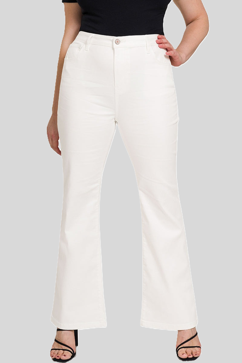 Sustainable Zenana high-rise bootcut ivory pants.