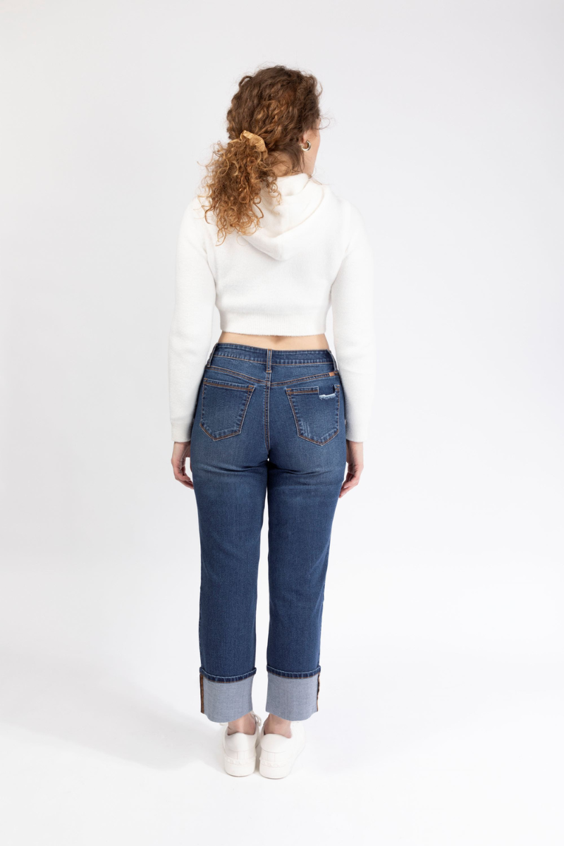 Sustainable denim distressed high-rise cuffed jeans with incredible stretch and recovery - 1822 Denim "Octavia".