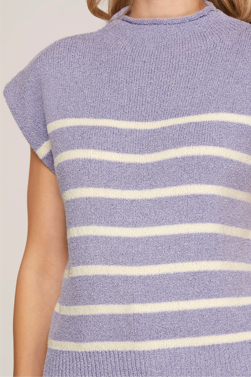 eco-friendly drop shoulder lilac striped top