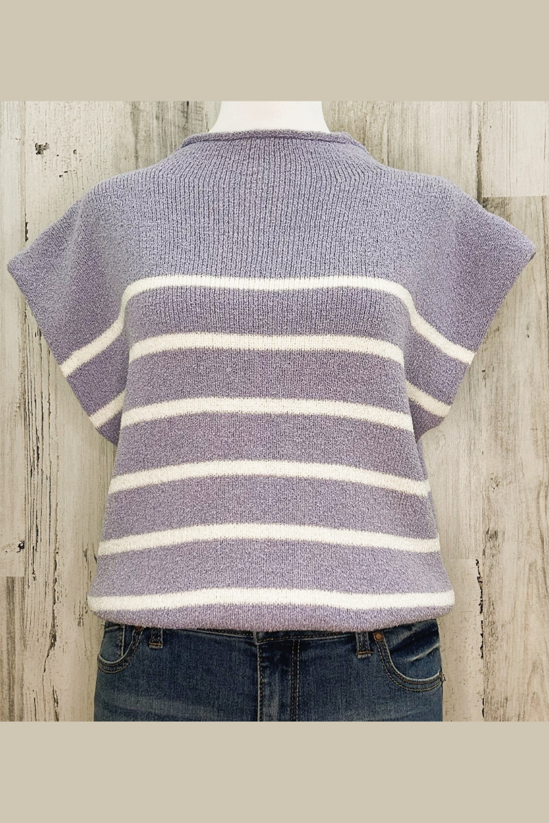 eco-friendly drop shoulder lilac striped top