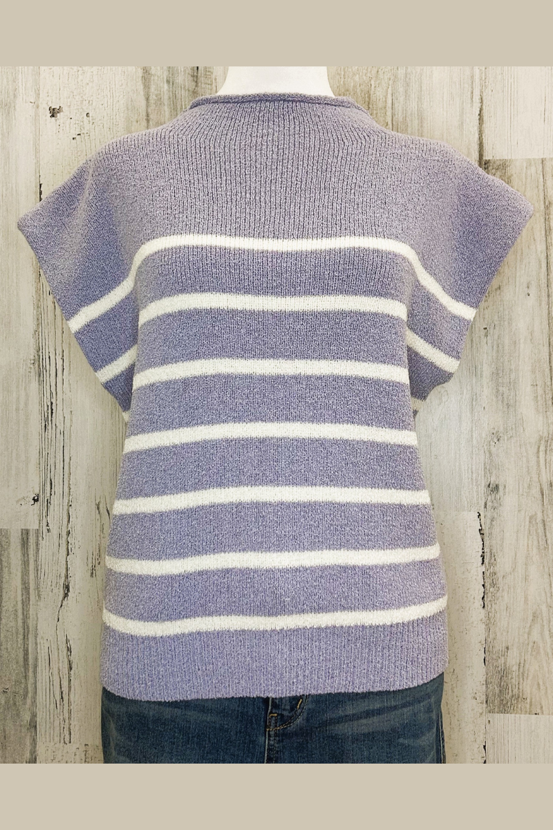eco-friendly drop shoulder lilac striped top