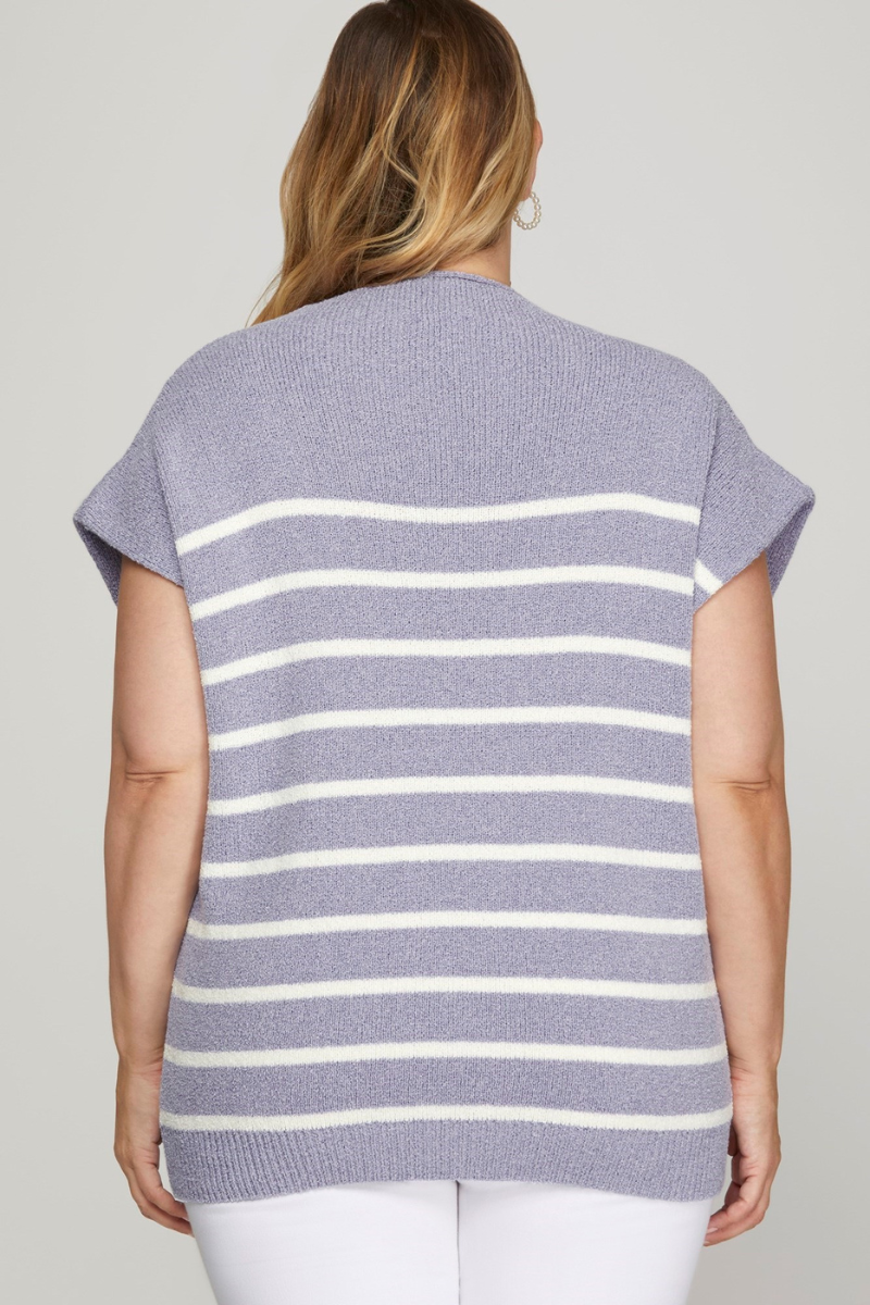 eco-friendly drop shoulder lilac striped top