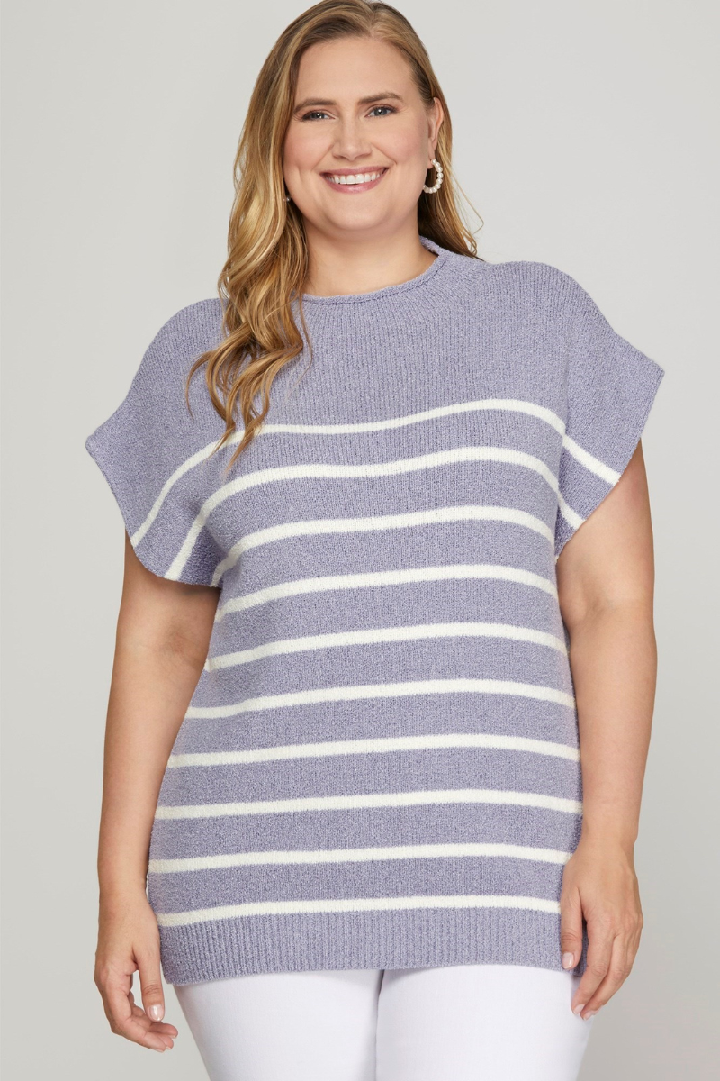 eco-friendly drop shoulder lilac striped top