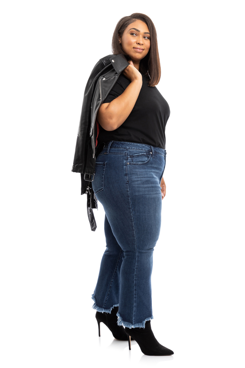 Plus size sustainable denim jeans with adorable demi boot sharkbite hem - 1822 Denim "Grayden"