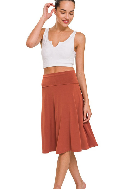 Twirl away in our A-line skirt in a beautiful dark rust color from Zenana!