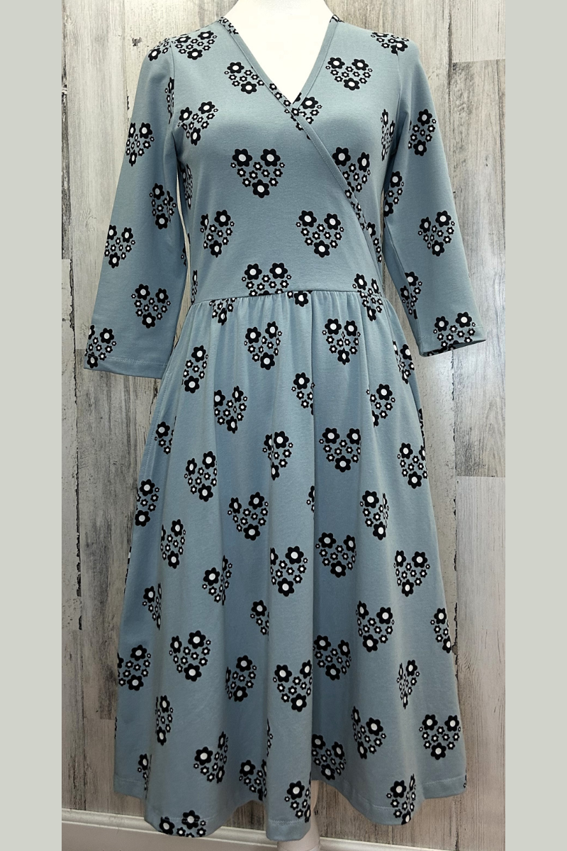 wrap dress, organic cotton jersey, retro slate, fair trade certified