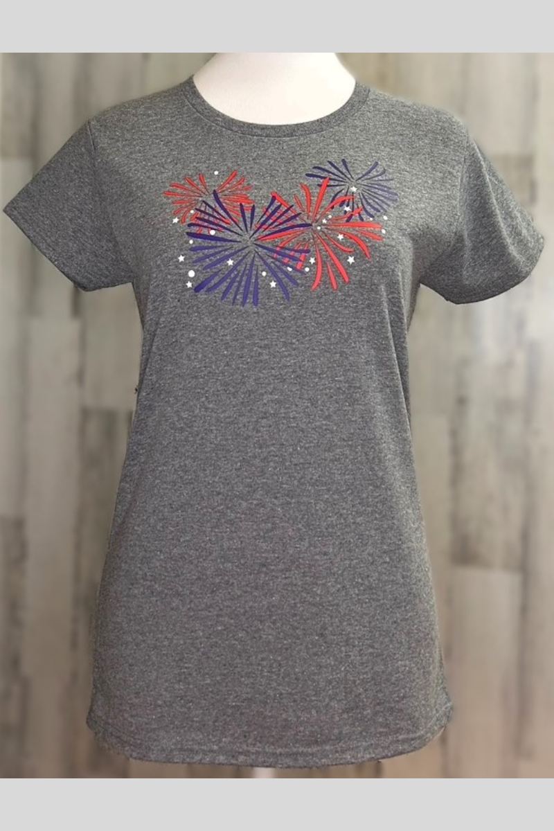 Fourth of July graphic tee, fireworks, ladies eco-friendly tee