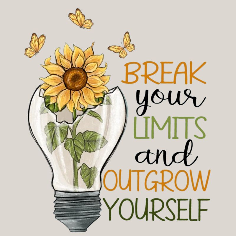 Light bulb with sunflower and butterflies and motivational quote on a light gray background
