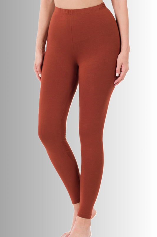 Eco-friendly sustainable premium cotton full length leggings in rust color