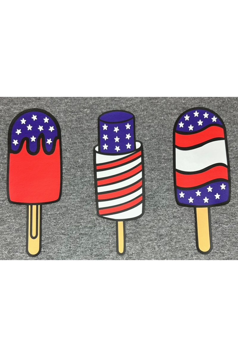 Eco-friendly Fourth of July ladies relaxed fit Gildan tee with popsicles design