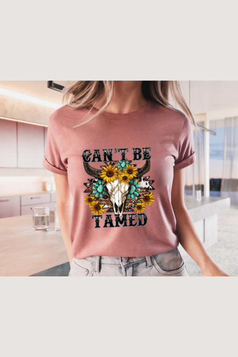 Eco-friendly Bella + Canvas unisex tee with Western design and the caption "Can't Be Tamed"