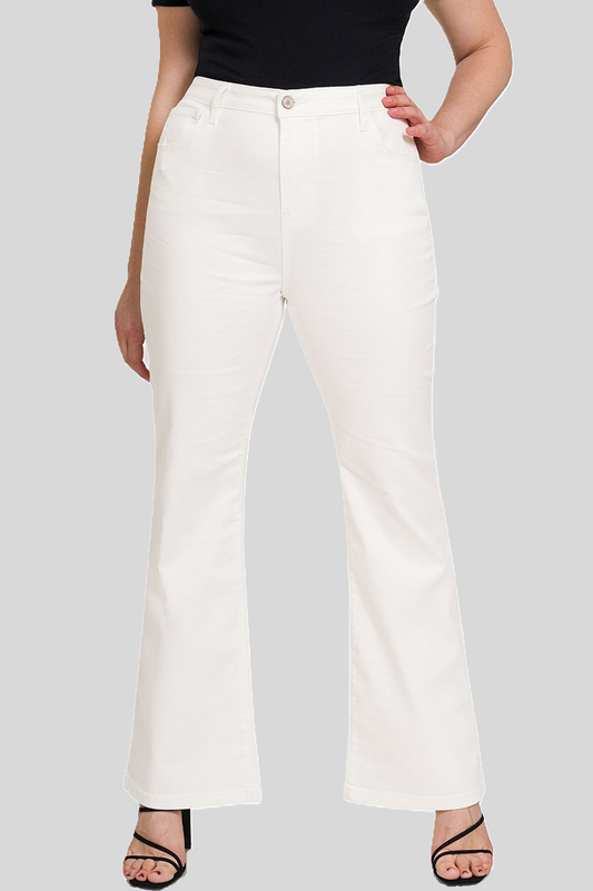 Sustainable Zenana high-rise bootcut ivory pants.