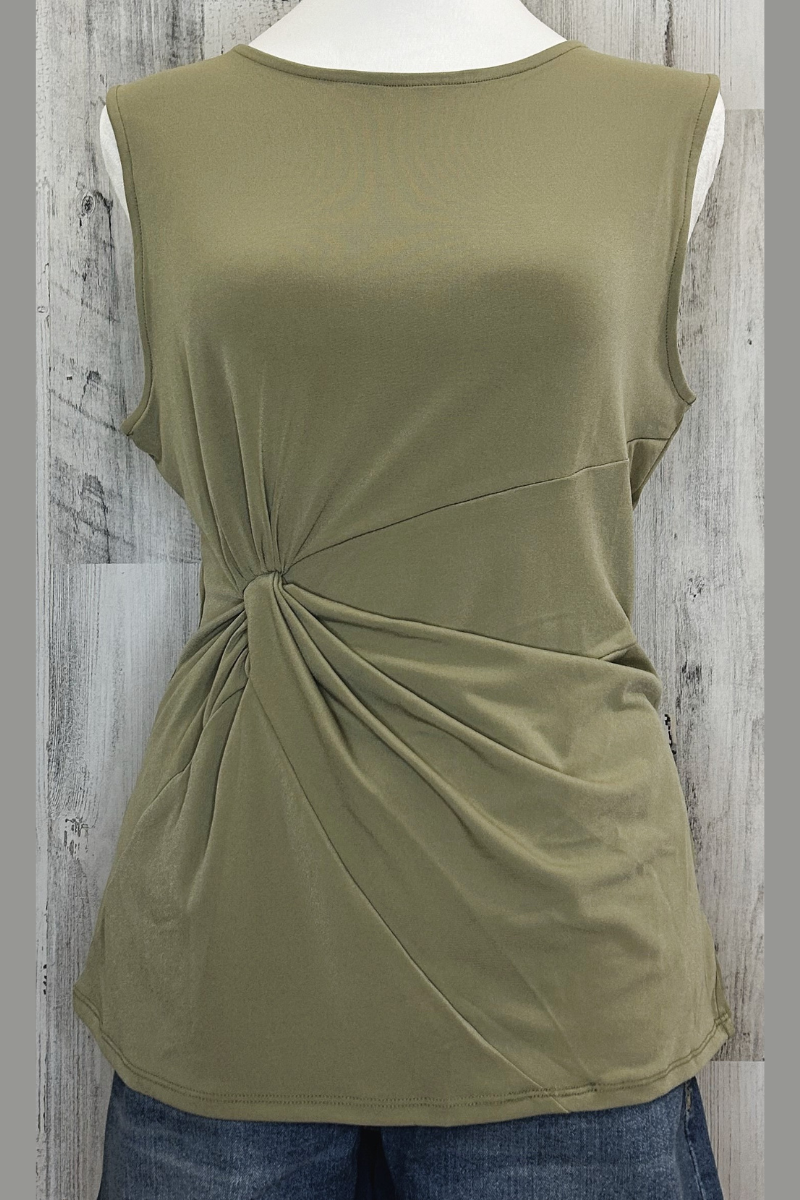 khaki green ITY fabric sleeveless top with side knot