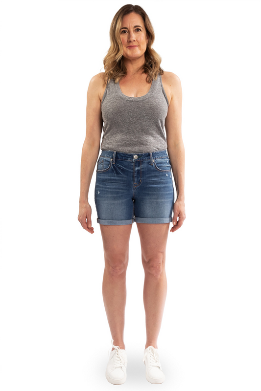 Sustainable denim jean shorts with distressed look in size 6 - 1822 Denim "Laura".