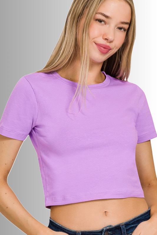 Soft and stretchy lavender crop top that hugs you in all the right places.