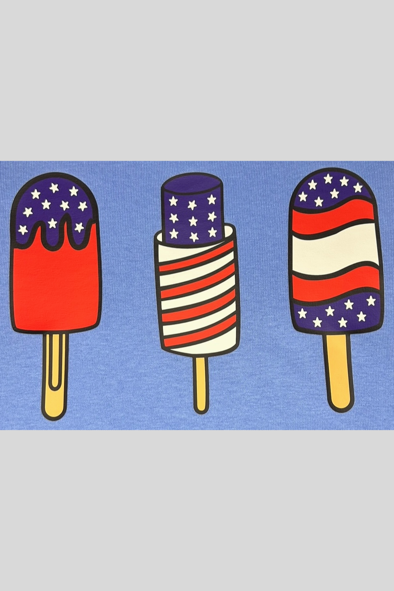 Eco-friendly Fourth of July ladies relaxed fit Gildan tee with popsicles design