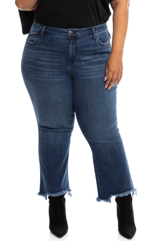 Plus size sustainable denim jeans with adorable demi boot sharkbite hem - 1822 Denim "Grayden"