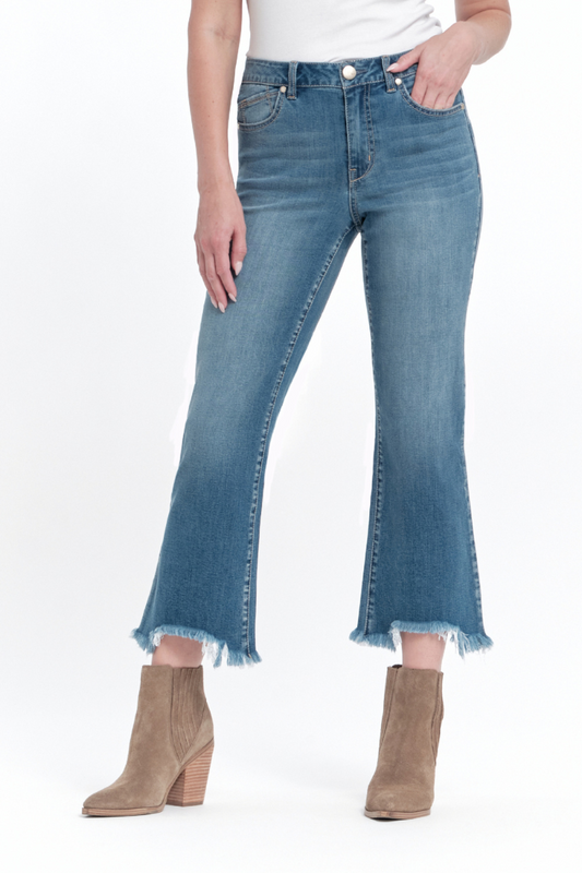 Eco-friendly high rise demi boot denim jeans with sassy sharkbite hem - 1822 Denim "Hugh".