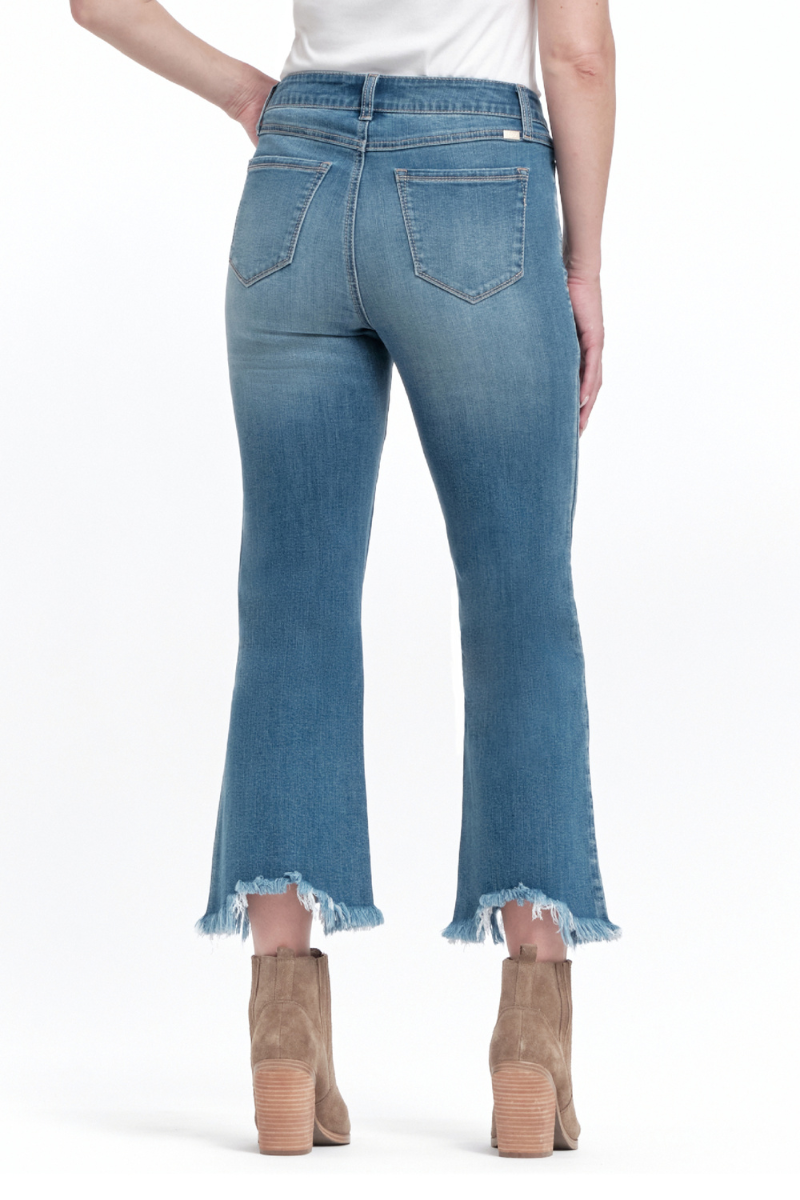 Eco-friendly high rise demi boot denim jeans with sassy sharkbite hem - 1822 Denim "Hugh".