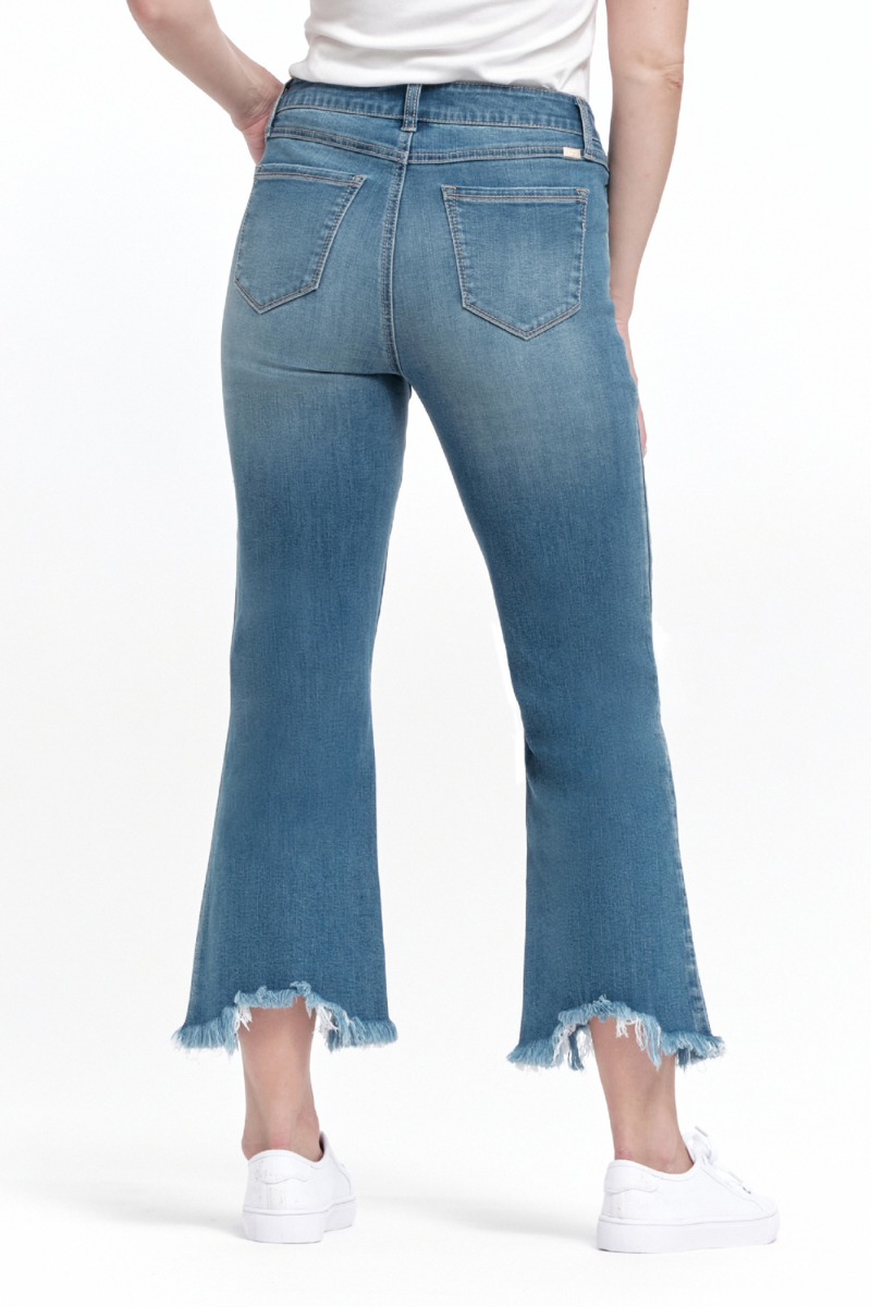 Eco-friendly high rise demi boot denim jeans with sassy sharkbite hem - 1822 Denim "Hugh".