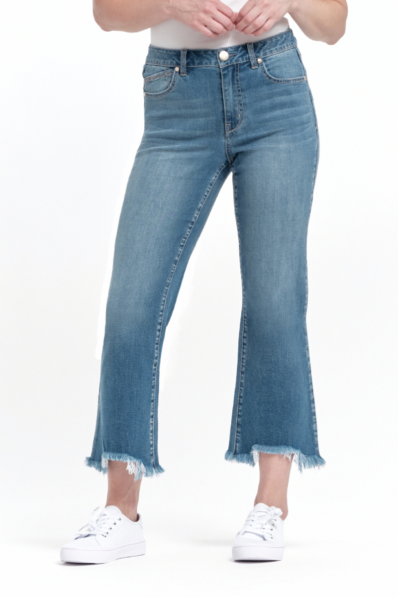 Eco-friendly high rise demi boot denim jeans with sassy sharkbite hem - 1822 Denim "Hugh".