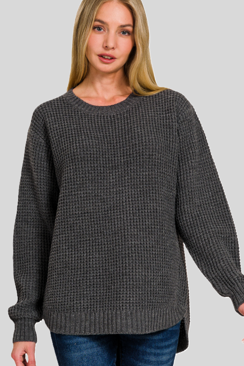 Sustainable charcoal midweight waffle sweater