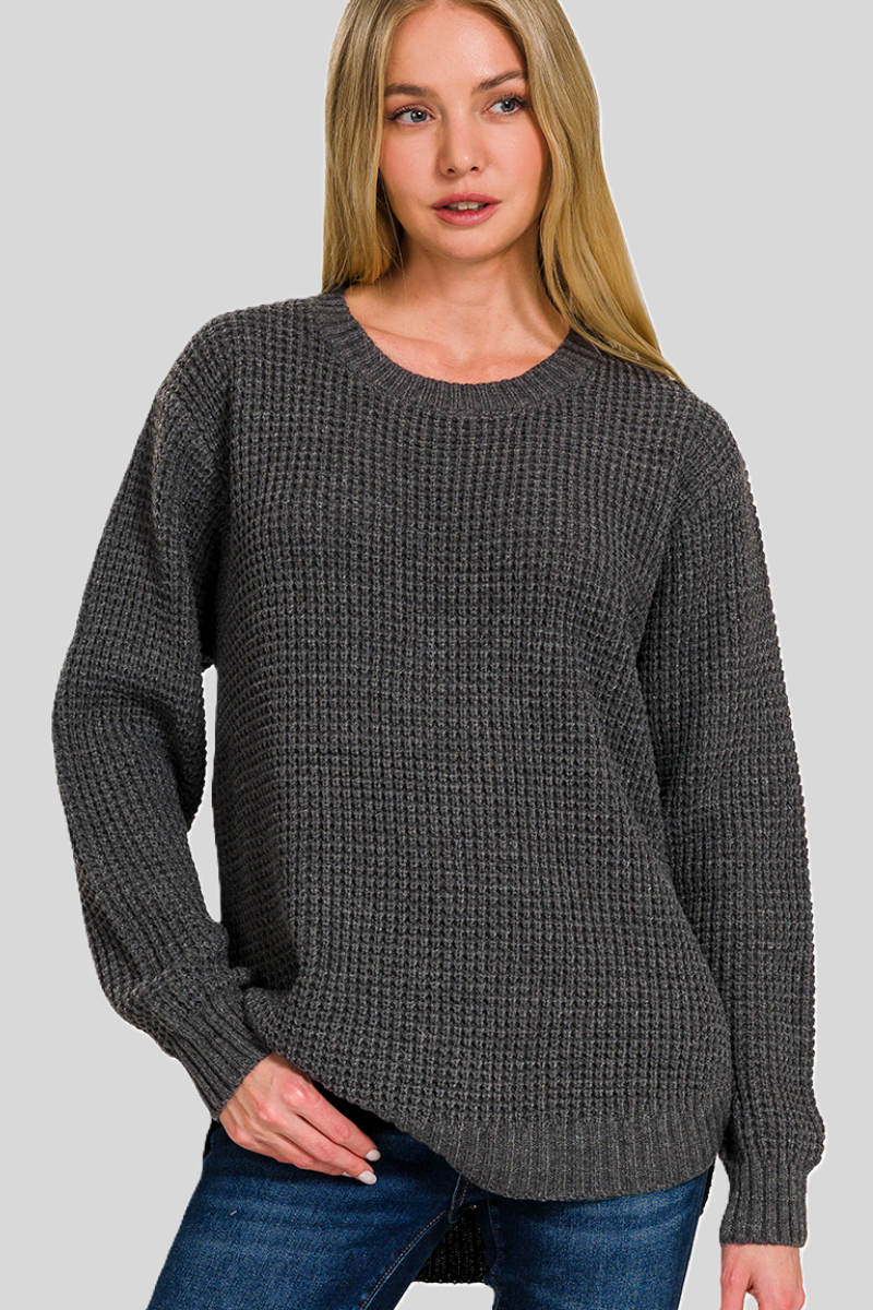 Sustainable charcoal midweight waffle sweater