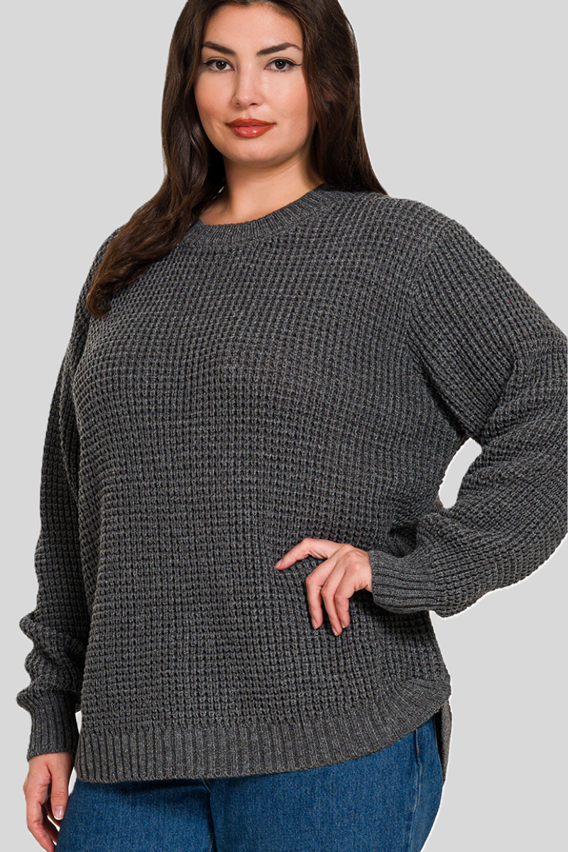 Sustainable charcoal midweight waffle sweater