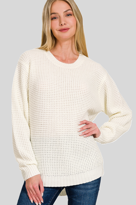 Sustainable ivory midweight waffle sweater