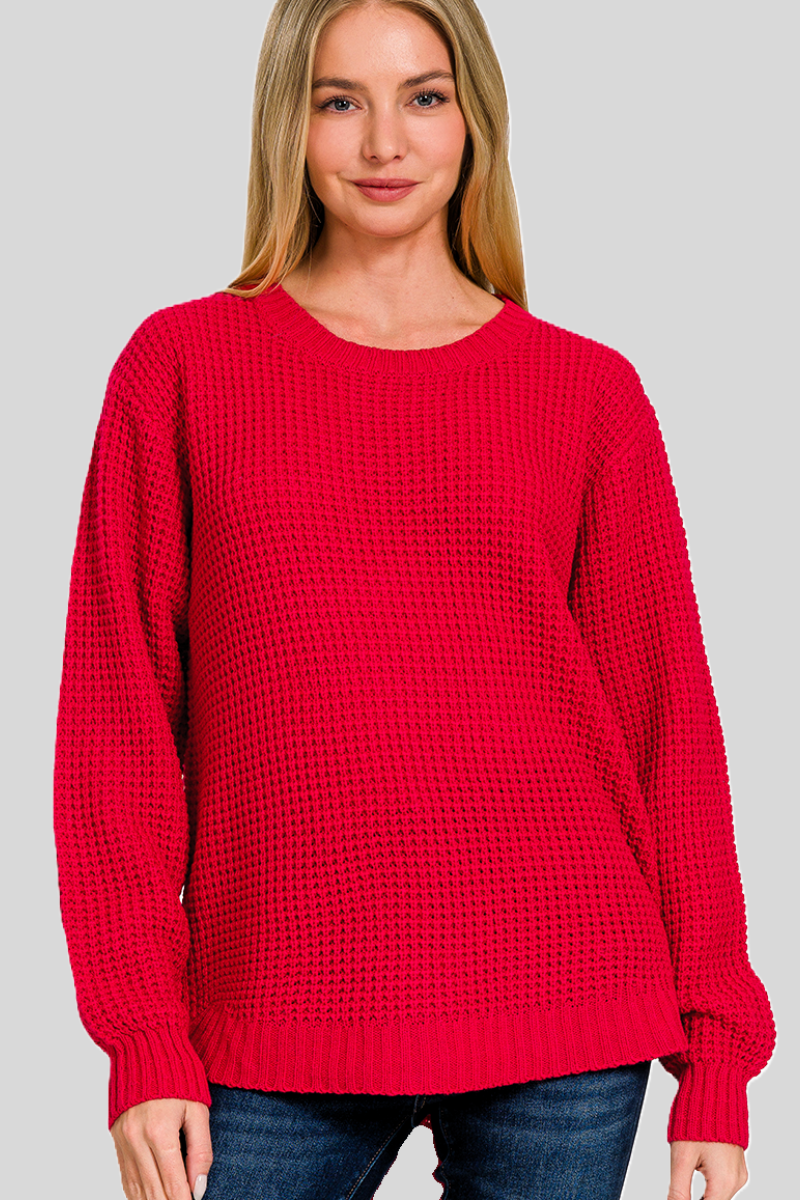 Sustainable red midweight waffle sweater