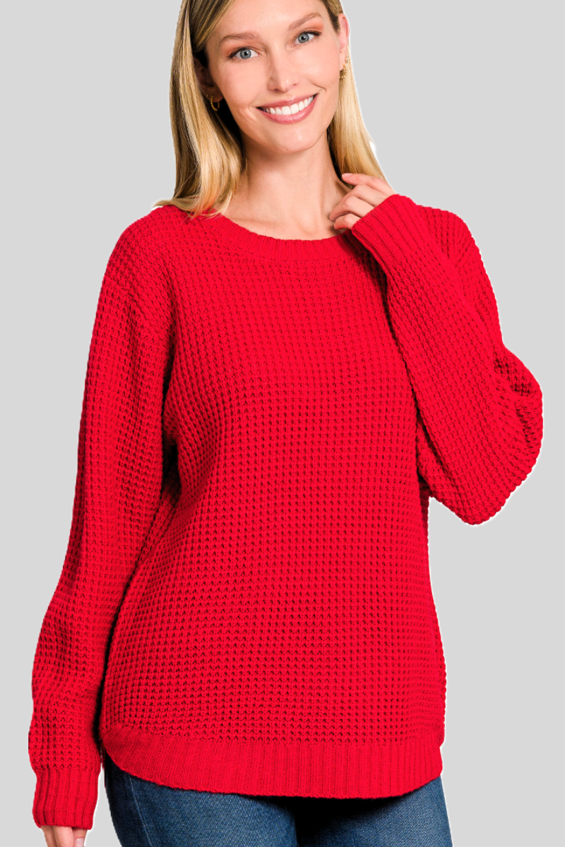 Sustainable red midweight waffle sweater