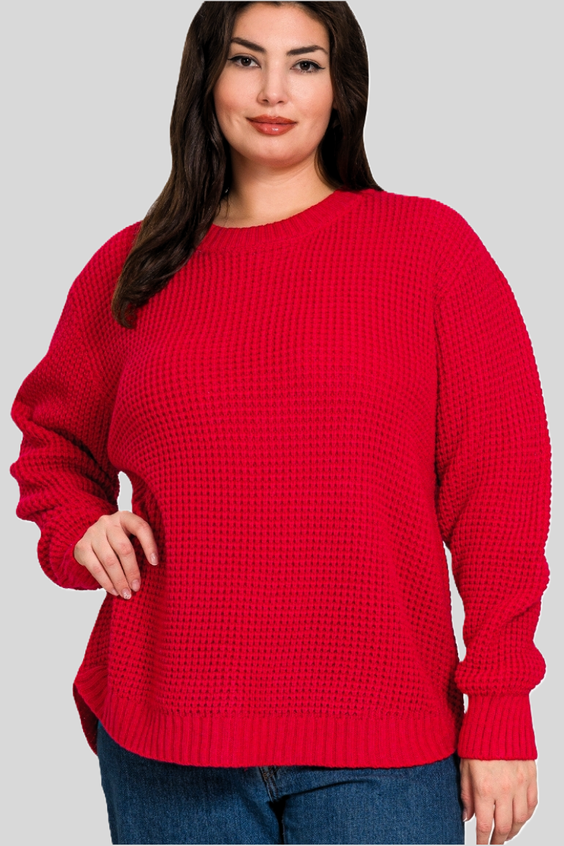 Sustainable red midweight waffle sweater